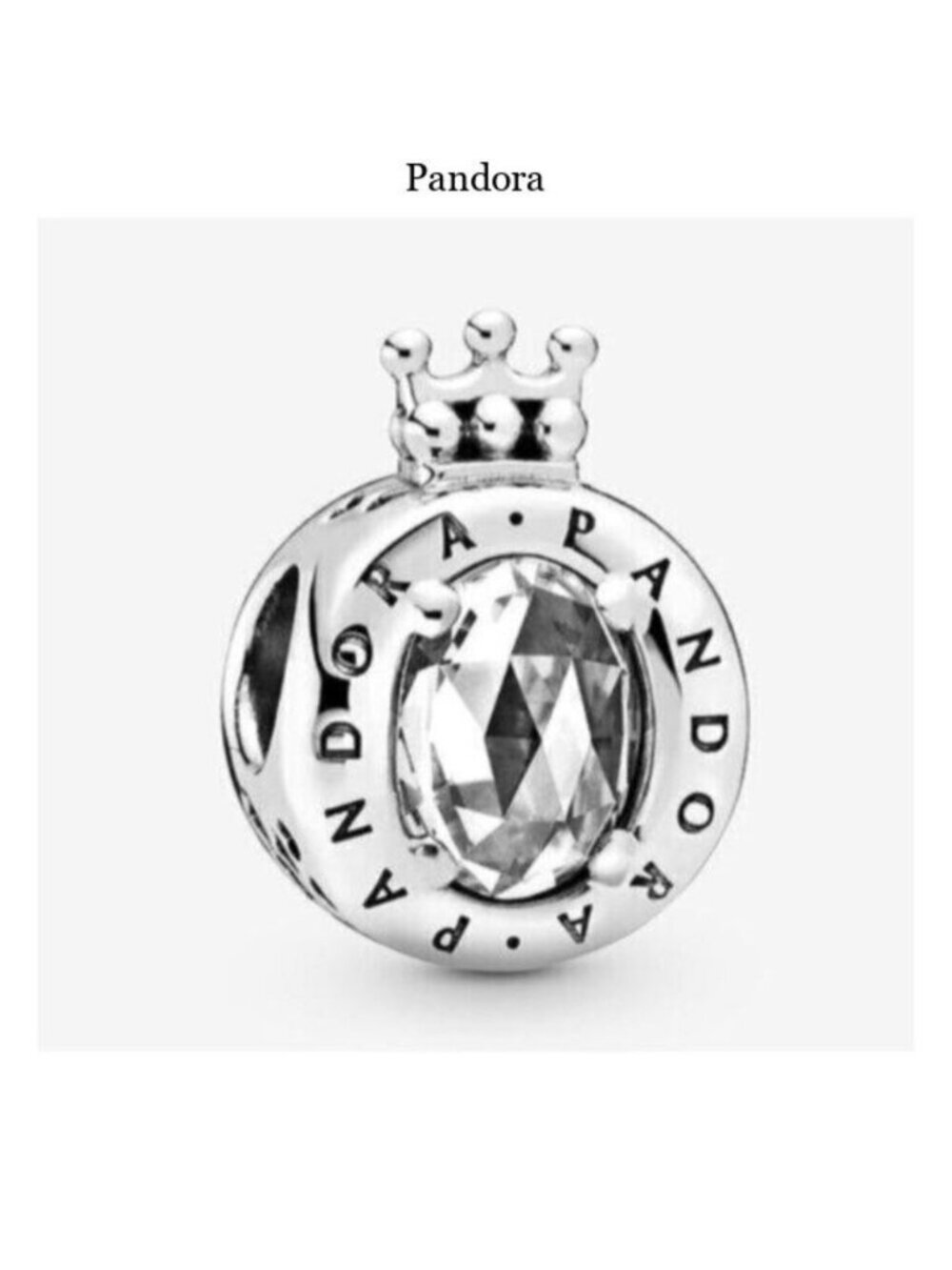 Pandora Sterling Silver Clear Sparkling Crown O Charm For Bracelet S925ALE Silve